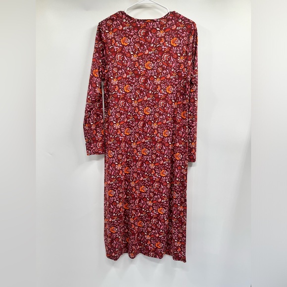 LandsEnd Red Floral Long Sleeve Midi Cotton Dress Size M - Picture 8 of 11
